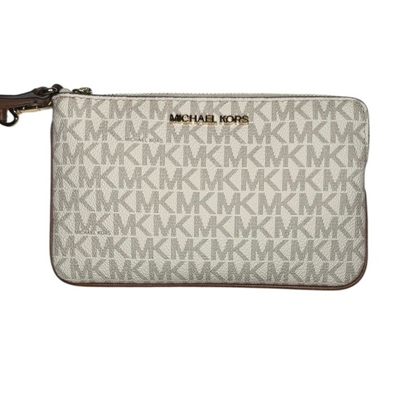 MICHAEL Michael Kors Handbags - New Michael Kors Jet Set Travel Signature Logo Vanilla Large Wristlet